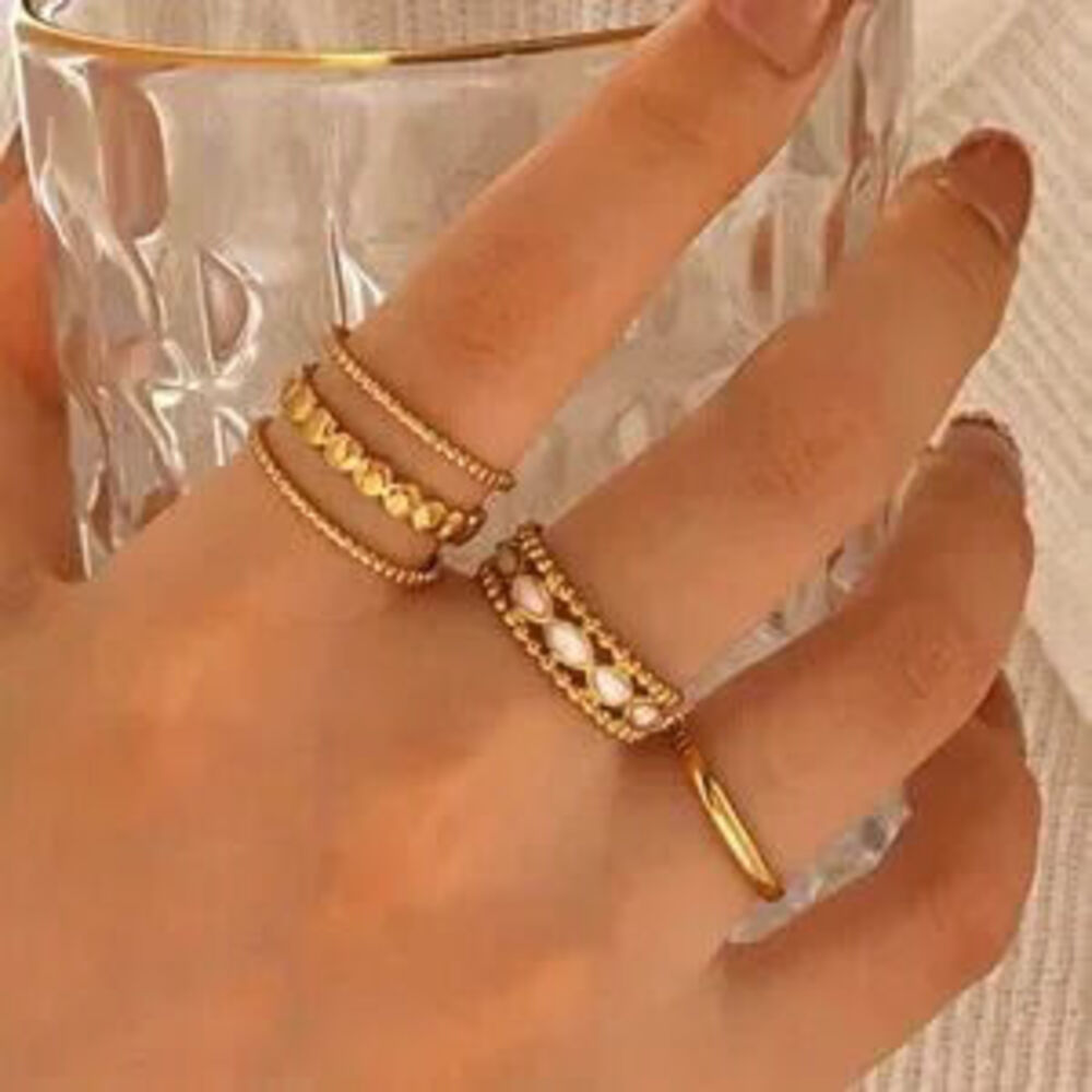 Gold Plated Stainless Steel 3-Piece Ring Set